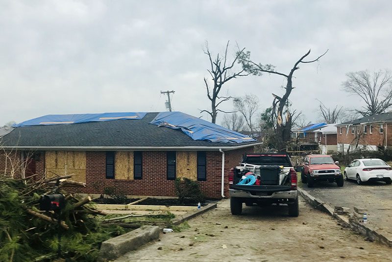 Damaged House Roof Tarp Hurricane Tornado