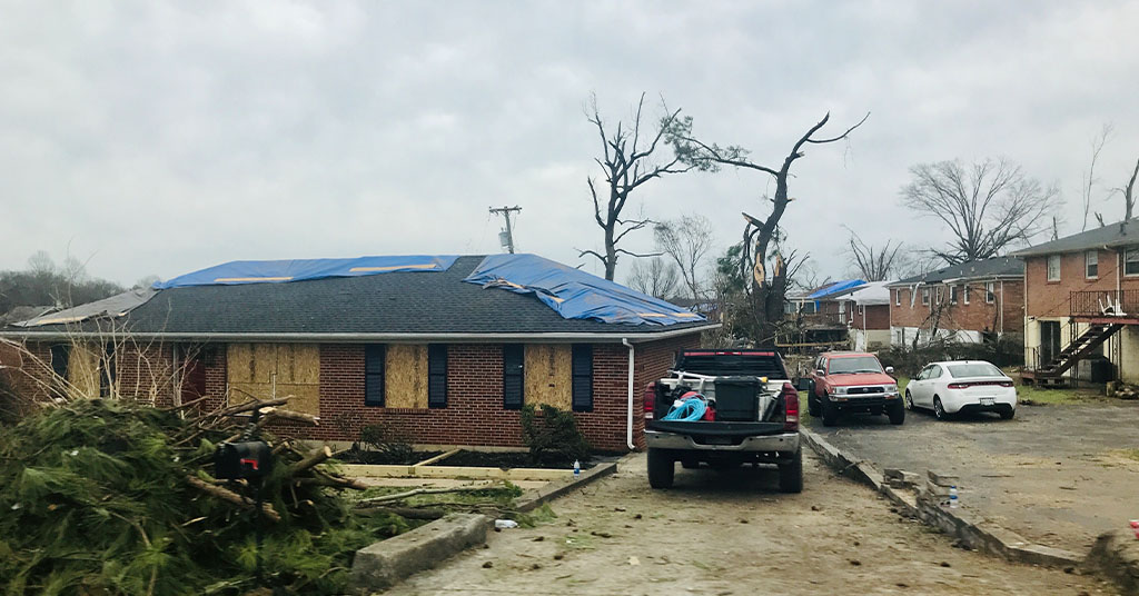 Damaged House Roof Tarp Hurricane Tornado